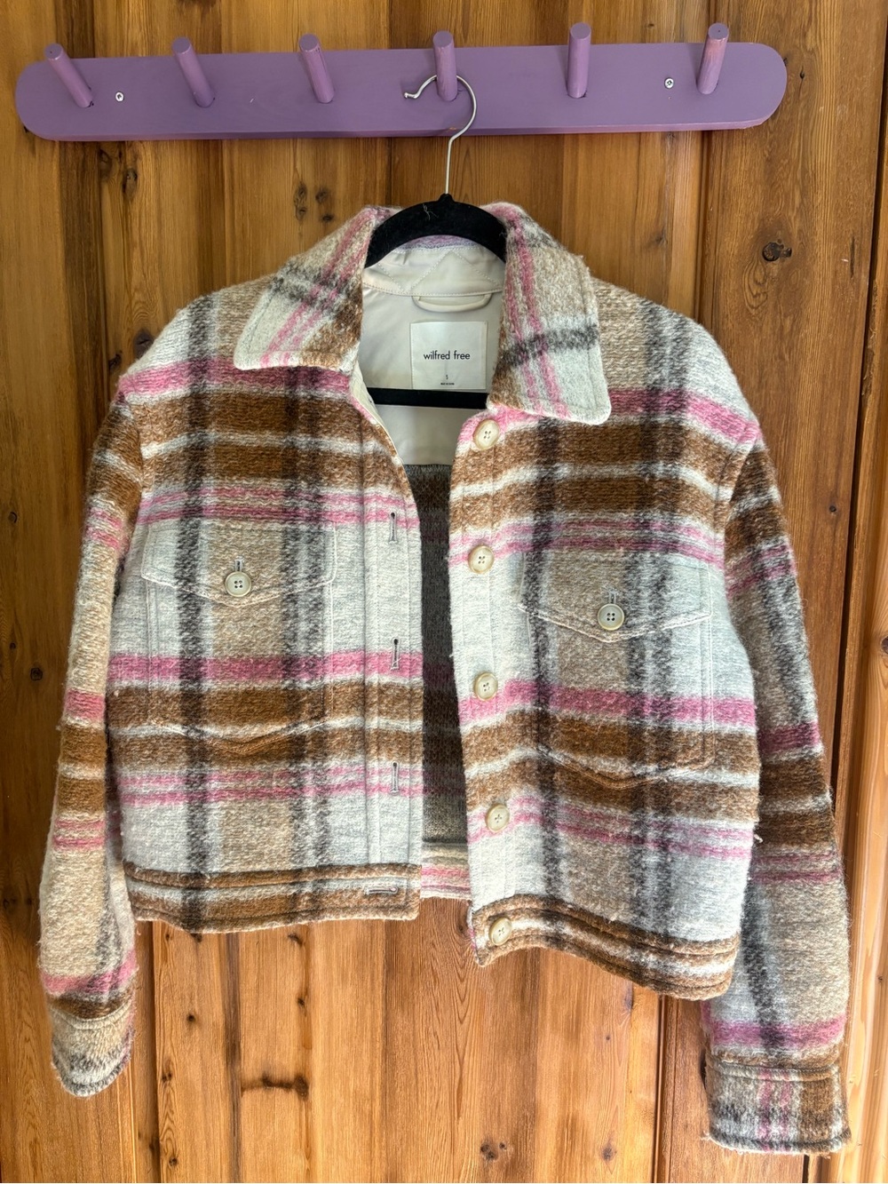 Aritiza Wilfred Pink Plaid Jacket